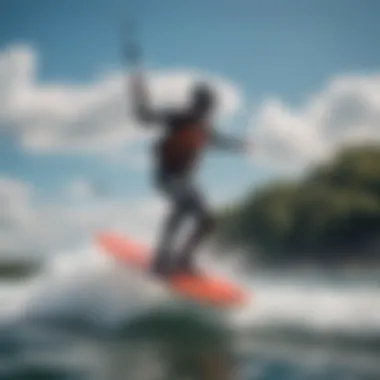 Hydrofoiling in Action Kiteboarder using a hydrofoil in action