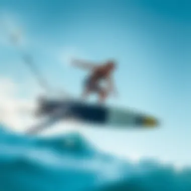 Surfer Gliding on Hydrofoil Board A surfer gliding above water on a hydrofoil board