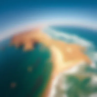 Aerial view of the breathtaking coastline ideal for kiteboarding