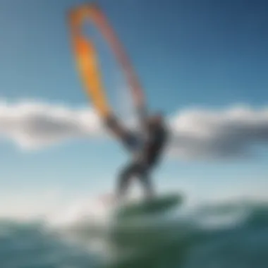 A beginner kite surfer gliding over the water, showcasing the thrill of the sport.