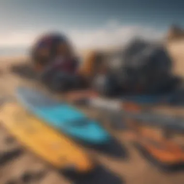 Essential Kitesurfing Equipment Overview Kitesurfing gear laid out for beginners