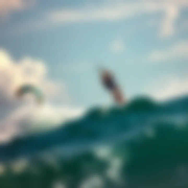 Kiteboarder navigating turbulent waters with a high wind kite