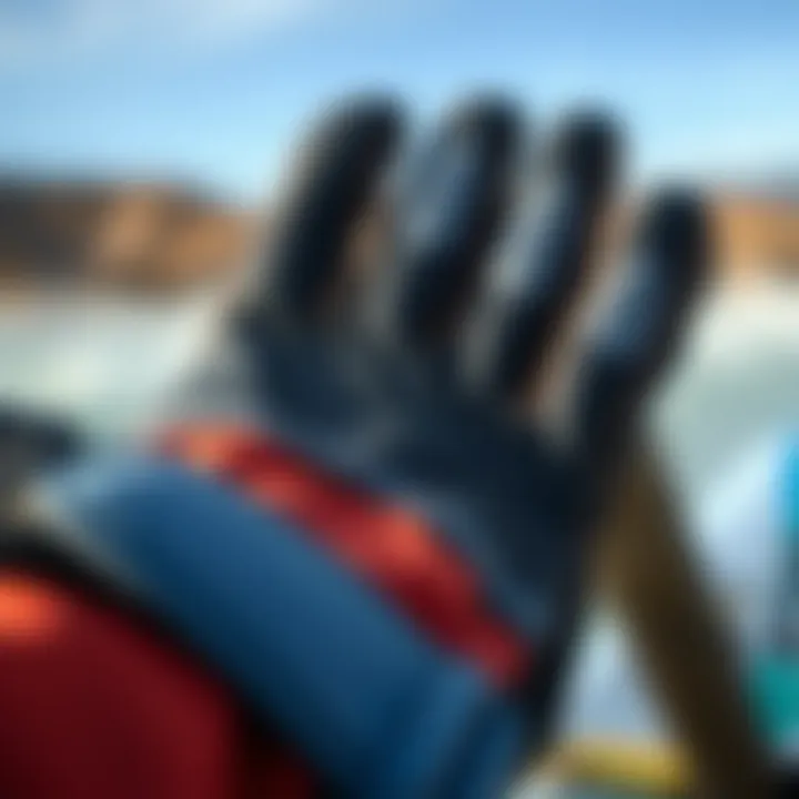 Close-up of unique material textures used in surfing gloves