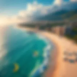 Aerial view of Cabarette Beach showcasing the vibrant kiteboarding scene