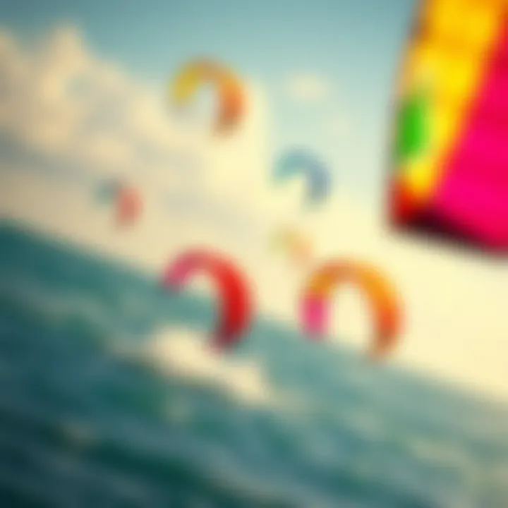 Colorful Kites in Action Close-up of colorful kites soaring above the ocean at Cabarette Beach