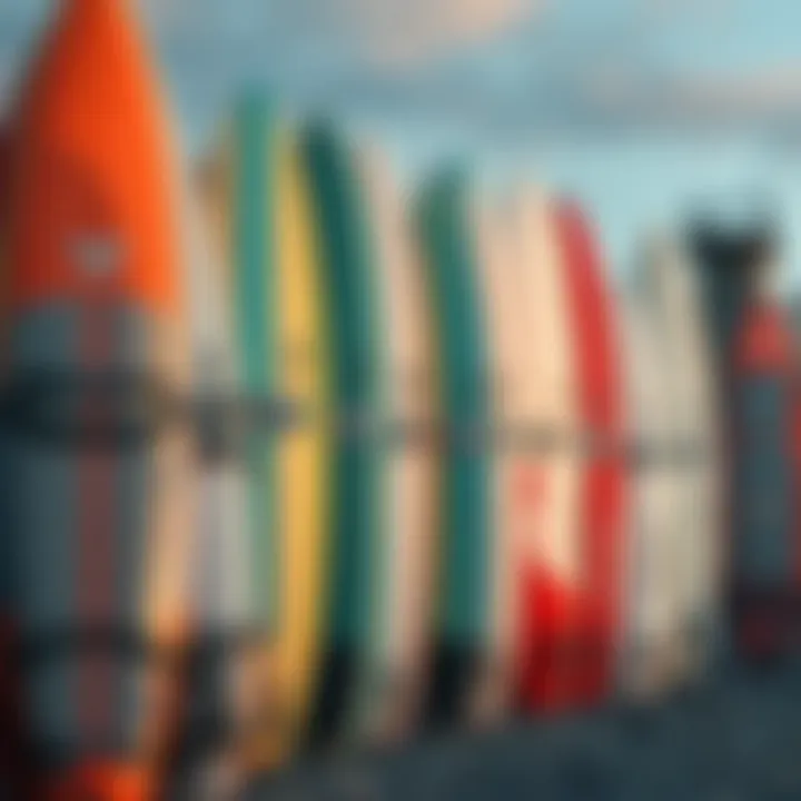 Different models of Cabrinha surfboards lined up