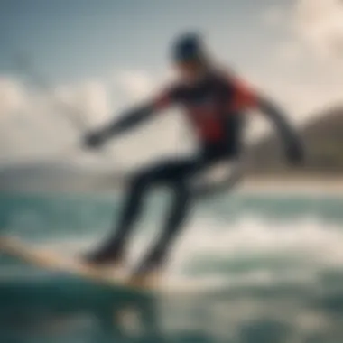 Dynamic action shot of a kiteboarder using a GoFoil board on the water