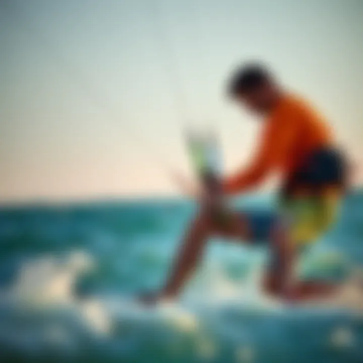 Fine-Tuning the Kitesurfing Setup Kitesurfer adjusting their setup for optimal performance