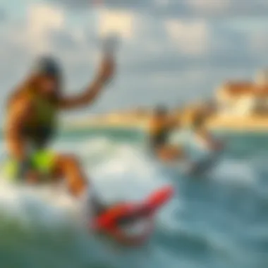 Kiteboarding Adventures with Slingshots Kiteboarding enthusiasts enjoying the waves with slingshots