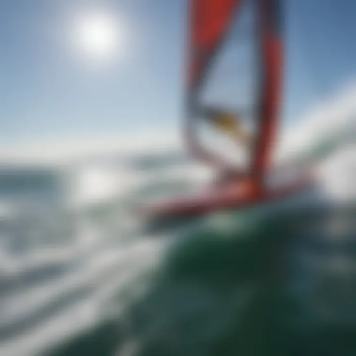 A close-up view of a hydrofoil windsurfer showcasing its advanced design and technology.