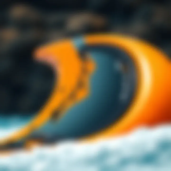 Close-up of a high-performance inflatable wing board showcasing its design features