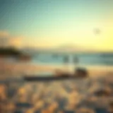 An inflatable wing board on a picturesque beach setting