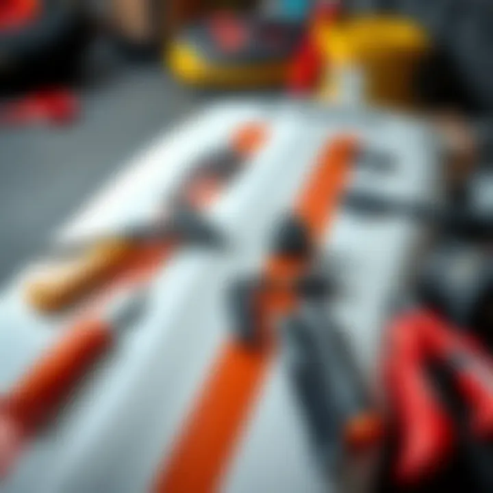 Maintenance tools and tips for inflatable wing boards displayed neatly