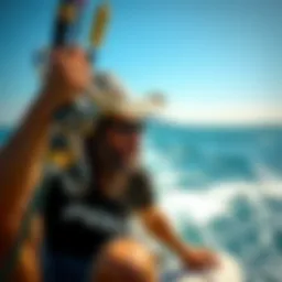 Stylish kiteboard hat in action on the water