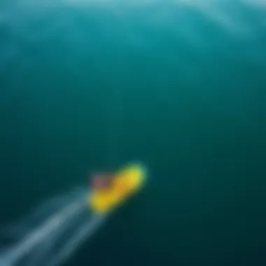 An aerial view of a kiteboarding training session on a calm water surface