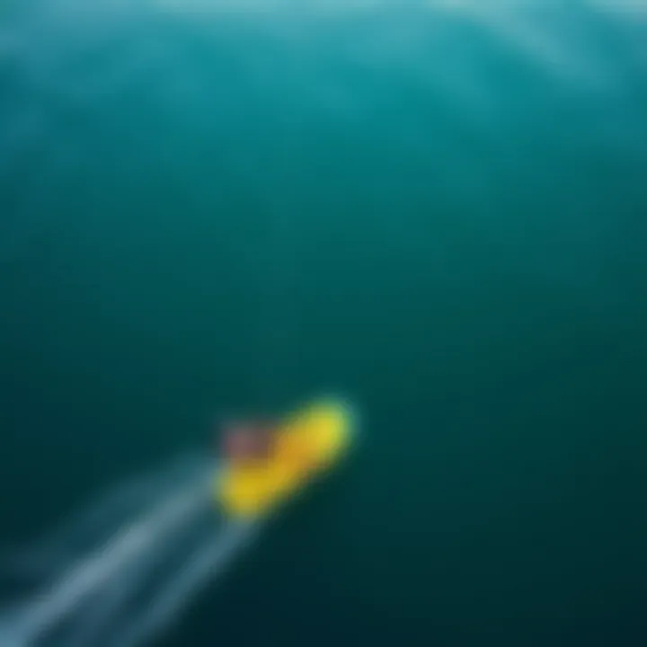 An aerial view of a kiteboarding training session on a calm water surface