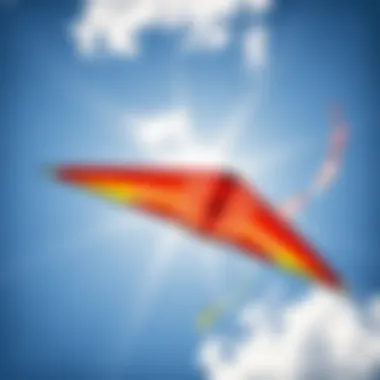 Close-up of a vibrant trainer kite soaring in the sky