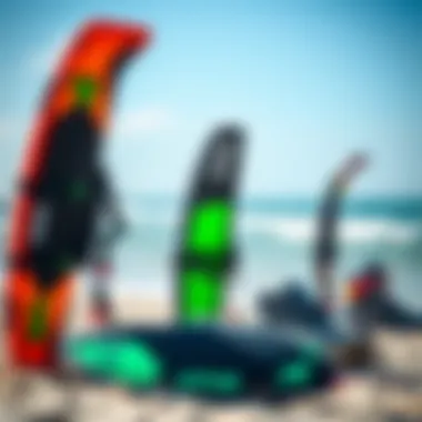 Innovative kiteboarding gear displayed on beach