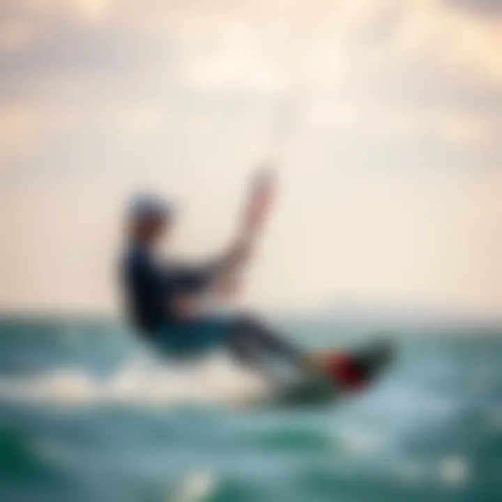 Gear in Action A kitesurfer testing equipment on the water, demonstrating gear in action.