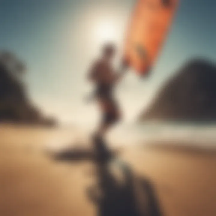 A beginner kiteboarder using a Duotone pump on the beach