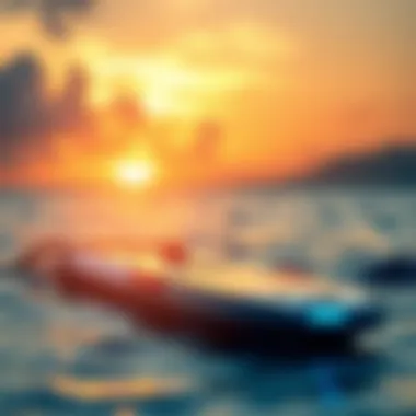 Electric Hydro Board at Sunset A scenic view showcasing an electric hydro board at sunset over tranquil waters