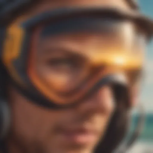 A close-up view of kitesurf glasses highlighting advanced lens technology