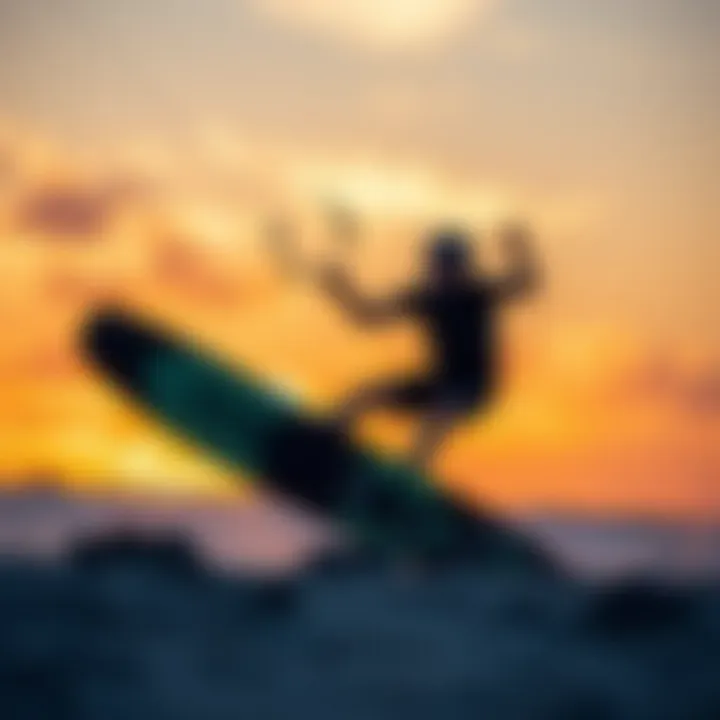 Mastering Advanced Techniques An experienced rider performing advanced maneuvers on a land kite surfing board against a stunning sunset backdrop.