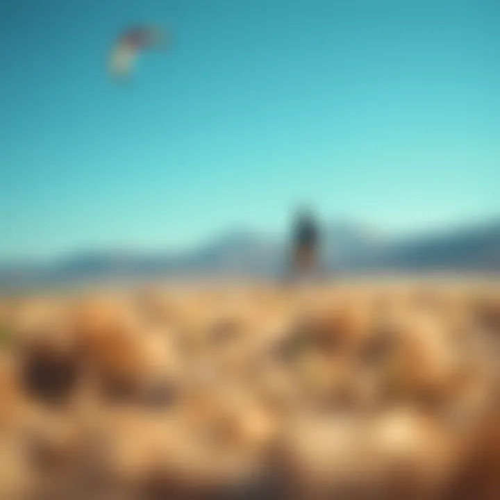 Top Locations for Land Kite Surfing A picturesque location ideal for land kite surfing, featuring a wide-open field and clear blue skies.