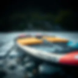 A close-up view of an affordable hydrofoil board highlighting its sleek design and materials