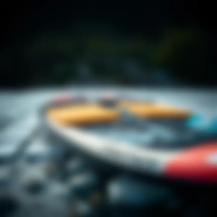 Sleek Design of Affordable Hydrofoil Board A close-up view of an affordable hydrofoil board highlighting its sleek design and materials