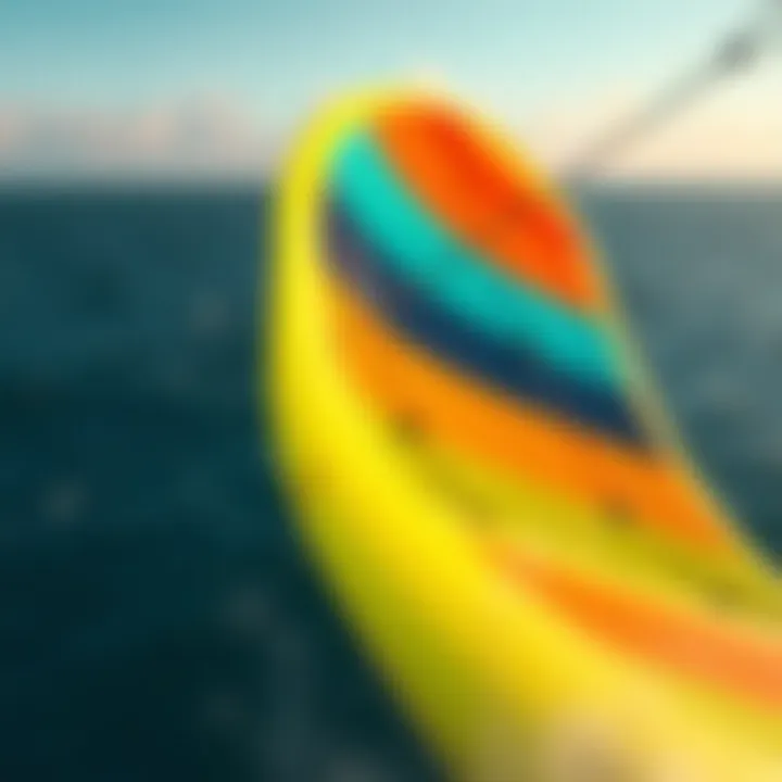 Vibrant Budget-Friendly Kite Close-up of a budget-friendly kite in vibrant colors soaring above the ocean