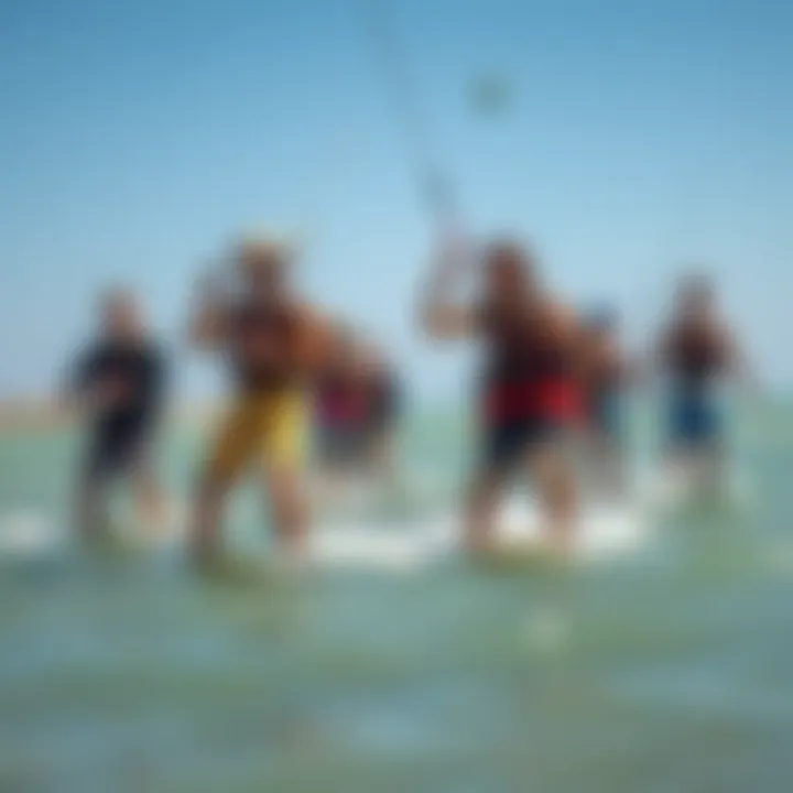 Kiteboarding Community in Action A group of kiteboarders enjoying a sunny day, highlighting community and sport