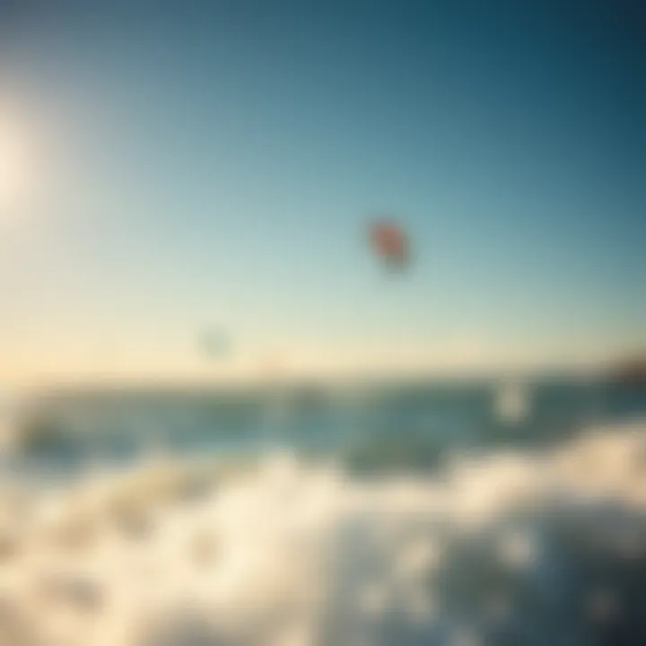 Aerial View of Kiteboarding at Boundary Bay An aerial view of kiteboarders enjoying the ideal wind conditions at Boundary Bay, showcasing the sport's popularity.