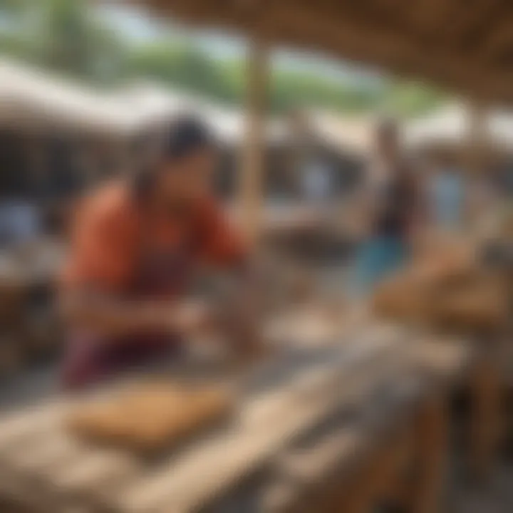 Local culture depicted through traditional crafts at a market in Mauritius.