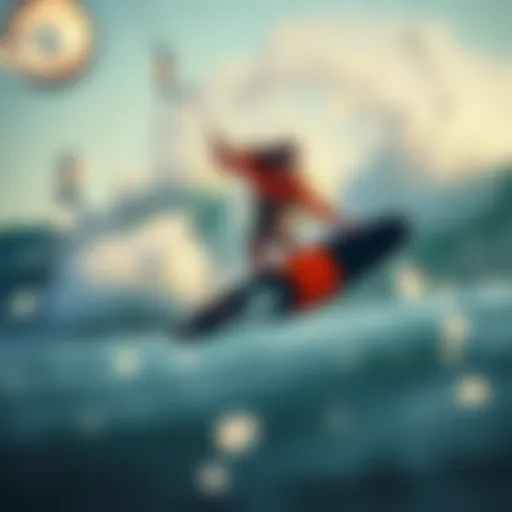 High-Performance Carbon Kiteboard in Action High-performance carbon kiteboard carving through waves