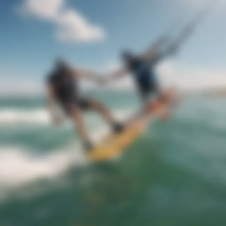 Kiteboarders riding the waves near Clearwater Pier, illustrating the excitement of water sports.