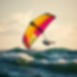 Vibrant duotone kite soaring above the waves