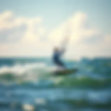 A kiteboarder navigating the waves with an efoil