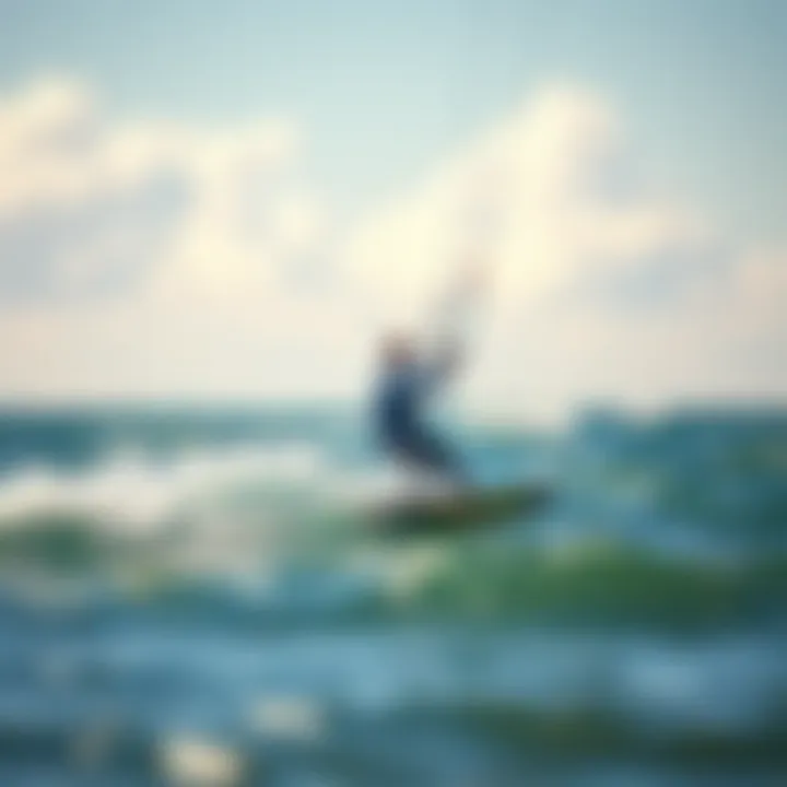 A kiteboarder navigating the waves with an efoil