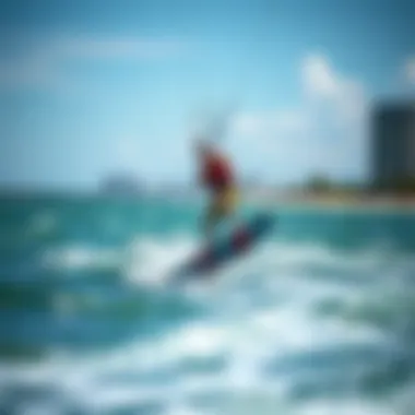 Kiteboarding Excitement in Miami A thrilling kiteboarding session over Miami's waters