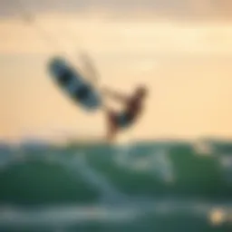 Kiteboarder soaring over the ocean waves