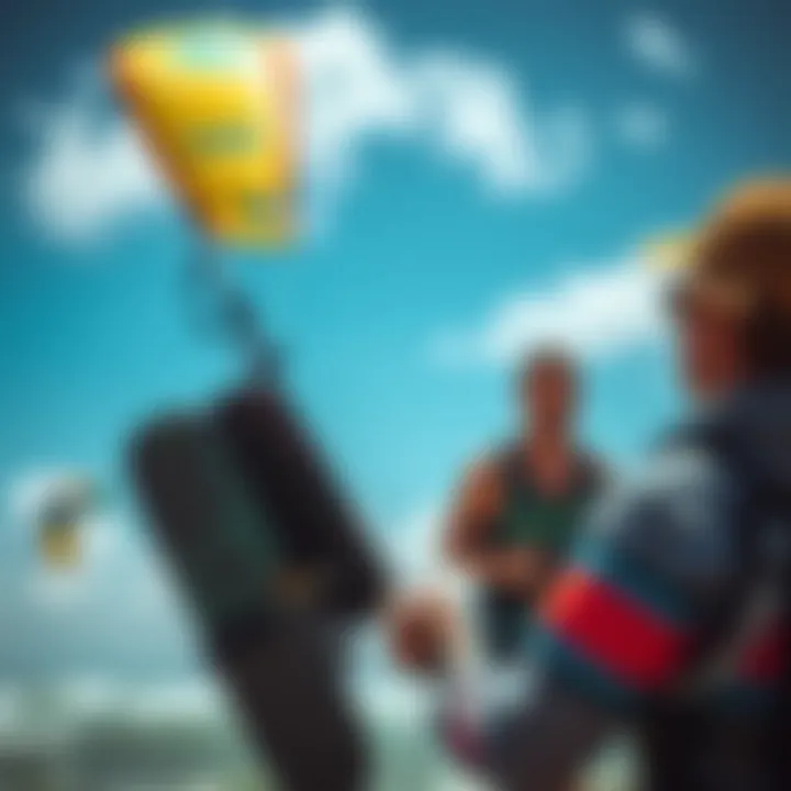 Guided Instruction with Four-Line Trainer Kites Instructor guiding a beginner with four-line trainer kites