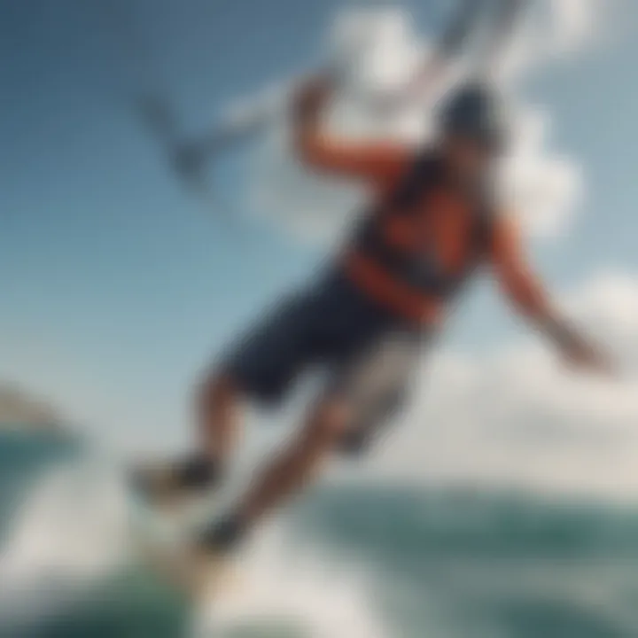 A kiteboarder in action demonstrating the performance benefits of a modern gripharness.