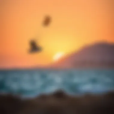 Kiteboarders at Sunset in Dakhla Stunning view of kiteboarders in action against the sunset