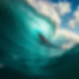 Hydrofoil Surfboard in Action Dynamic view of a hydrofoil surfboard cutting through waves