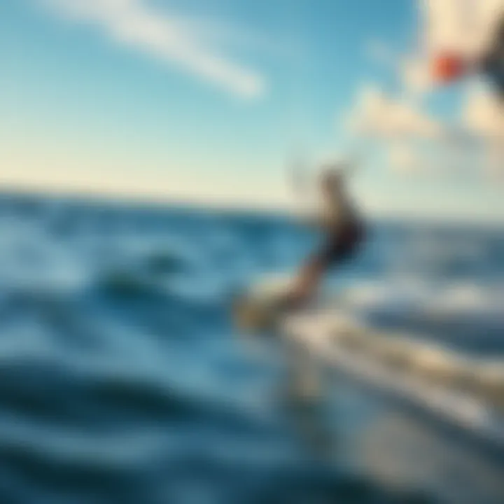 Serene Hydrofoil Experience Kiteboarder enjoying a serene ride on a hydrofoil surfboard