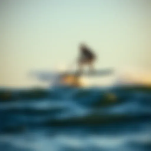 Hydrofoil Surfboard in Motion Hydrofoil surfboard gliding above the water surface