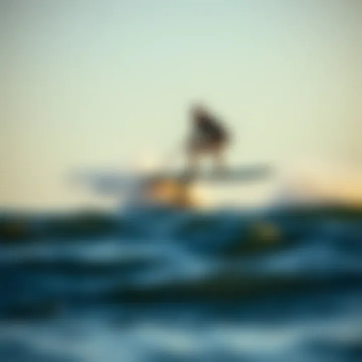 Hydrofoil Surfboard in Motion Hydrofoil surfboard gliding above the water surface