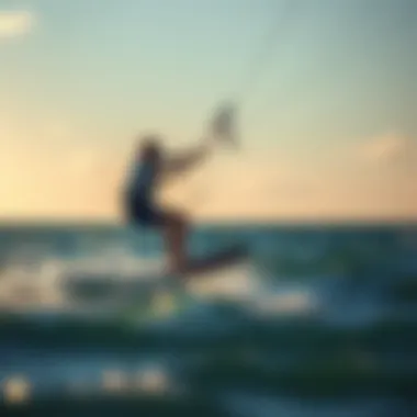 A skilled individual performing a kite surfing maneuver