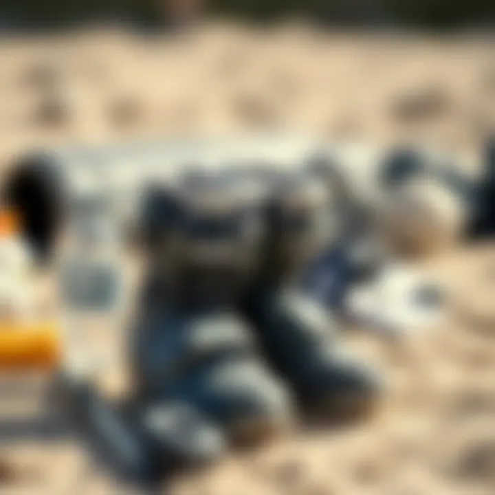 Maintenance Kit for Kite Surfing Boots A maintenance kit for kite surfing boots displayed alongside the boots, illustrating care and upkeep.